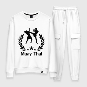Женский костюм хлопок с принтом Muay Thai (Тайский бокс) , 100% хлопок | на свитшоте круглая горловина, мягкая резинка по низу. Брюки заужены к низу, на них два вида карманов: два 