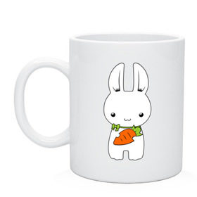 Кружка с принтом Зайчик с морковкой , керамика | объем — 330 мл, диаметр — 80 мм. Принт наносится на бока кружки, можно сделать два разных изображения | белый кролик | животные | зайчик | зайчик с морковкой | морковь