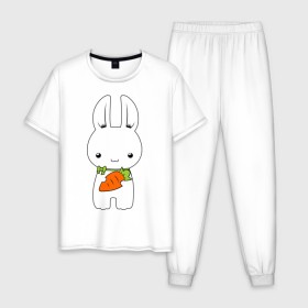 Мужская пижама хлопок с принтом Зайчик с морковкой , 100% хлопок | брюки и футболка прямого кроя, без карманов, на брюках мягкая резинка на поясе и по низу штанин
 | белый кролик | животные | зайчик | зайчик с морковкой | морковь