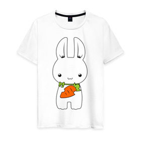 Мужская футболка хлопок с принтом Зайчик с морковкой , 100% хлопок | прямой крой, круглый вырез горловины, длина до линии бедер, слегка спущенное плечо. | белый кролик | животные | зайчик | зайчик с морковкой | морковь