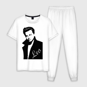 Мужская пижама хлопок с принтом Леонардо Дикаприо , 100% хлопок | брюки и футболка прямого кроя, без карманов, на брюках мягкая резинка на поясе и по низу штанин
 | лео