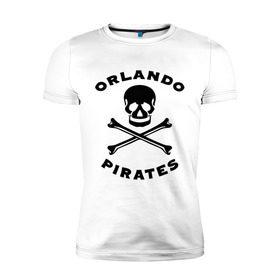 Мужская футболка премиум с принтом Orlando pirates Орландо Пираты , 92% хлопок, 8% лайкра | приталенный силуэт, круглый вырез ворота, длина до линии бедра, короткий рукав | Тематика изображения на принте: orlando pirates | кости | орландо пираты | спорт | футбол | череп