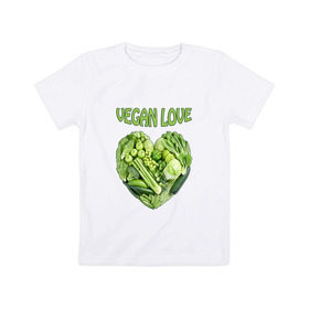 Детская футболка хлопок с принтом Вегетарианцы - Я никого не ем! , 100% хлопок | круглый вырез горловины, полуприлегающий силуэт, длина до линии бедер | vegan | вегетарианцы | капуста | луг | овощи | я никого не ем | яблоко