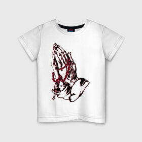 Детская футболка хлопок с принтом Тату  Молись  - модный дизайн , 100% хлопок | круглый вырез горловины, полуприлегающий силуэт, длина до линии бедер | 