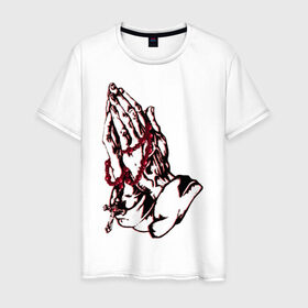 Мужская футболка хлопок с принтом Тату  Молись  - модный дизайн , 100% хлопок | прямой крой, круглый вырез горловины, длина до линии бедер, слегка спущенное плечо. | 