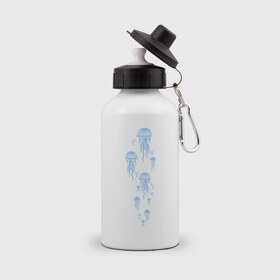 Бутылка спортивная с принтом Медузы , металл | емкость — 500 мл, в комплекте две пластиковые крышки и карабин для крепления | Тематика изображения на принте: животные | медузы | море