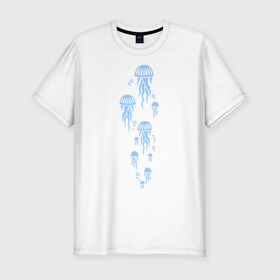 Мужская футболка премиум с принтом Медузы , 92% хлопок, 8% лайкра | приталенный силуэт, круглый вырез ворота, длина до линии бедра, короткий рукав | животные | медузы | море