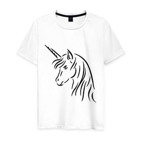 Мужская футболка хлопок с принтом Единорог , 100% хлопок | прямой крой, круглый вырез горловины, длина до линии бедер, слегка спущенное плечо. | unicorn | единорог | животные | лошадь | рог