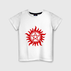 Детская футболка хлопок с принтом Огненная пентограмма , 100% хлопок | круглый вырез горловины, полуприлегающий силуэт, длина до линии бедер | звезда | монстры | огненная пентограмма | привидения и дьяволы | прикольные картинки