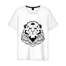 Мужская футболка хлопок с принтом Лев силуэт , 100% хлопок | прямой крой, круглый вырез горловины, длина до линии бедер, слегка спущенное плечо. | животные | лев | лев силуэт | прикольные картинки