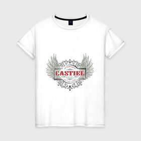 Женская футболка хлопок с принтом Ангел Кастиэль - Сверхъестественное , 100% хлопок | прямой крой, круглый вырез горловины, длина до линии бедер, слегка спущенное плечо | ангел кастиэль | сверхъестественное | сериалы