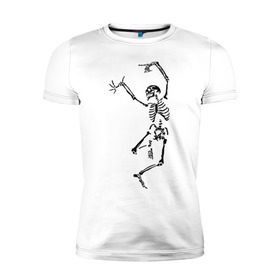 Мужская футболка премиум с принтом Танцующий скелет , 92% хлопок, 8% лайкра | приталенный силуэт, круглый вырез ворота, длина до линии бедра, короткий рукав | кости | танец | танцующий скелет | черепа