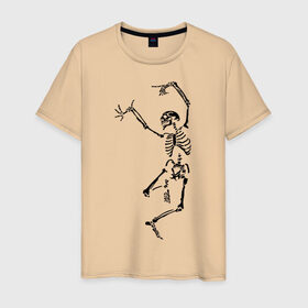 Мужская футболка хлопок с принтом Танцующий скелет , 100% хлопок | прямой крой, круглый вырез горловины, длина до линии бедер, слегка спущенное плечо. | кости | танец | танцующий скелет | черепа