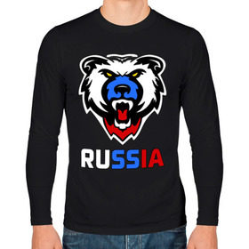 Мужской лонгслив хлопок с принтом Русский медведь , 100% хлопок |  | Тематика изображения на принте: медведь | русский медведь | я русский