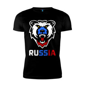 Мужская футболка премиум с принтом Русский медведь , 92% хлопок, 8% лайкра | приталенный силуэт, круглый вырез ворота, длина до линии бедра, короткий рукав | Тематика изображения на принте: медведь | русский медведь | я русский