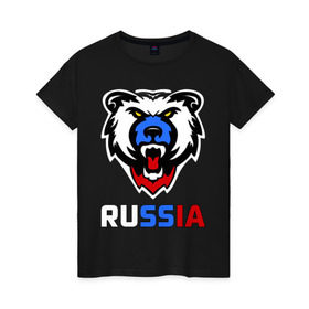 Женская футболка хлопок с принтом Русский медведь , 100% хлопок | прямой крой, круглый вырез горловины, длина до линии бедер, слегка спущенное плечо | медведь | русский медведь | я русский