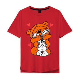Мужская футболка хлопок Oversize с принтом Мишка с зайкой , 100% хлопок | свободный крой, круглый ворот, “спинка” длиннее передней части | зайкой | заяц | кролик | любовь | медведь | мишка