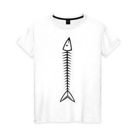 Женская футболка хлопок с принтом Рыбная кость , 100% хлопок | прямой крой, круглый вырез горловины, длина до линии бедер, слегка спущенное плечо | кость | рыба | рыбная кость | селедка