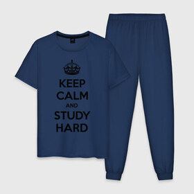 Мужская пижама хлопок с принтом Keep calm and study hard , 100% хлопок | брюки и футболка прямого кроя, без карманов, на брюках мягкая резинка на поясе и по низу штанин
 | Тематика изображения на принте: keep calm and study hard | студенческие | учиться | школа