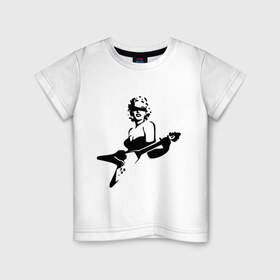 Детская футболка хлопок с принтом Мэрилин Монро с гитарой , 100% хлопок | круглый вырез горловины, полуприлегающий силуэт, длина до линии бедер | Тематика изображения на принте: гитара