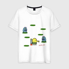 Мужская футболка хлопок с принтом Doodle Jump , 100% хлопок | прямой крой, круглый вырез горловины, длина до линии бедер, слегка спущенное плечо. | doodle jump | дудл жамп | игры | мобильные игры