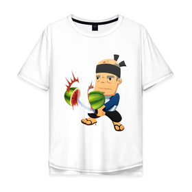 Мужская футболка хлопок Oversize с принтом Fruit Ninja , 100% хлопок | свободный крой, круглый ворот, “спинка” длиннее передней части | fruit ninja | игры | мобильные игры | ниньзя | фруктовый ниньзя | фрукты