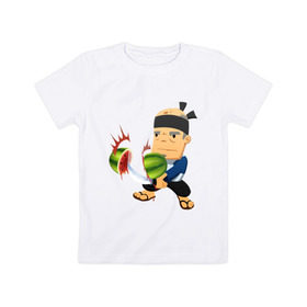 Детская футболка хлопок с принтом Fruit Ninja , 100% хлопок | круглый вырез горловины, полуприлегающий силуэт, длина до линии бедер | Тематика изображения на принте: fruit ninja | игры | мобильные игры | ниньзя | фруктовый ниньзя | фрукты