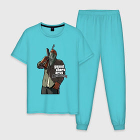 Мужская пижама хлопок с принтом GTA San Andreas , 100% хлопок | брюки и футболка прямого кроя, без карманов, на брюках мягкая резинка на поясе и по низу штанин
 | Тематика изображения на принте: gta | gta san andreas | gtasa | мобильные игры