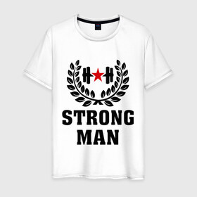Мужская футболка хлопок с принтом Strong man (Cильный человек) , 100% хлопок | прямой крой, круглый вырез горловины, длина до линии бедер, слегка спущенное плечо. | cильный человек | strong man | мужик | мужчина | сила | силовой спорт | спорт