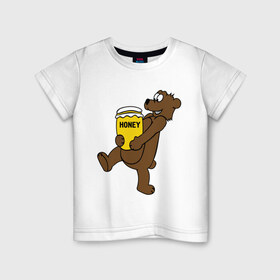 Детская футболка хлопок с принтом Медведь с медом , 100% хлопок | круглый вырез горловины, полуприлегающий силуэт, длина до линии бедер | Тематика изображения на принте: животные | медведь с медом медведь мед | сладкое