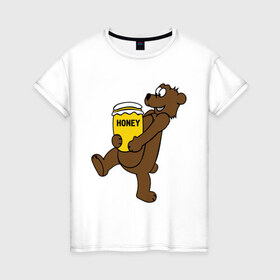 Женская футболка хлопок с принтом Медведь с медом , 100% хлопок | прямой крой, круглый вырез горловины, длина до линии бедер, слегка спущенное плечо | животные | медведь с медом медведь мед | сладкое