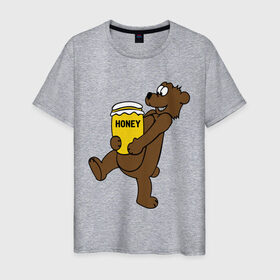 Мужская футболка хлопок с принтом Медведь с медом , 100% хлопок | прямой крой, круглый вырез горловины, длина до линии бедер, слегка спущенное плечо. | животные | медведь с медом медведь мед | сладкое