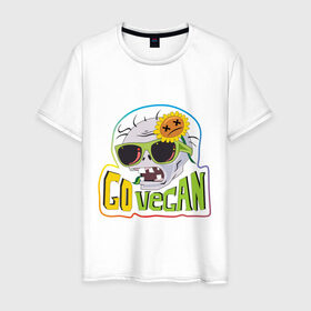Мужская футболка хлопок с принтом Go vegan (zombie) , 100% хлопок | прямой крой, круглый вырез горловины, длина до линии бедер, слегка спущенное плечо. | plants vs zombie | веган