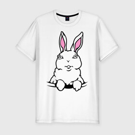 Мужская футболка премиум с принтом Зайчик в кармашке , 92% хлопок, 8% лайкра | приталенный силуэт, круглый вырез ворота, длина до линии бедра, короткий рукав | белый кролик | животные | зайка | зайчик в кармашке | кролик