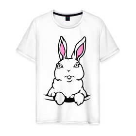 Мужская футболка хлопок с принтом Зайчик в кармашке , 100% хлопок | прямой крой, круглый вырез горловины, длина до линии бедер, слегка спущенное плечо. | белый кролик | животные | зайка | зайчик в кармашке | кролик