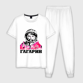 Мужская пижама хлопок с принтом Гагарин , 100% хлопок | брюки и футболка прямого кроя, без карманов, на брюках мягкая резинка на поясе и по низу штанин
 | 