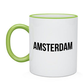 Кружка двухцветная с принтом Amsterdam , керамика | объем — 330 мл, диаметр — 80 мм. Цветная ручка и кайма сверху, в некоторых цветах — вся внутренняя часть | amsterdam | амстердам | голландия | туристические