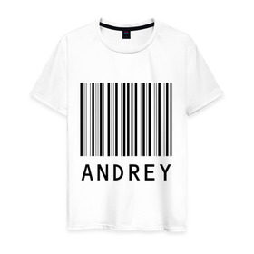 Мужская футболка хлопок с принтом Андрей (штрихкод) , 100% хлопок | прямой крой, круглый вырез горловины, длина до линии бедер, слегка спущенное плечо. | андрей | имена | штрихкод