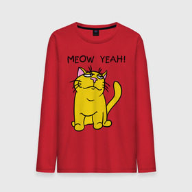 Мужской лонгслив хлопок с принтом Meow yeah! , 100% хлопок |  | meow yeah | интернет приколы | киса | кот мем | котик | мурка