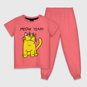 Детская пижама хлопок с принтом Meow yeah! , 100% хлопок |  брюки и футболка прямого кроя, без карманов, на брюках мягкая резинка на поясе и по низу штанин
 | meow yeah | интернет приколы | киса | кот мем | котик | мурка
