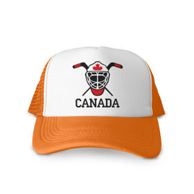 Кепка тракер с сеткой с принтом Canada (Канадский хоккей) , трикотажное полотно; задняя часть — сетка | длинный козырек, универсальный размер, пластиковая застежка | canada | канадский | клюшка | спорт | хоккей | шайба