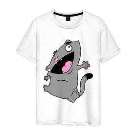 Мужская футболка хлопок с принтом Веселый кот. , 100% хлопок | прямой крой, круглый вырез горловины, длина до линии бедер, слегка спущенное плечо. | Тематика изображения на принте: 