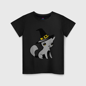 Детская футболка хлопок с принтом Кошка в шляпе , 100% хлопок | круглый вырез горловины, полуприлегающий силуэт, длина до линии бедер | ведьма | киска | кошка в шляпе | кошки | мурка | прикольные картинки