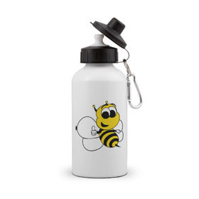 Бутылка спортивная с принтом Пчёлка , металл | емкость — 500 мл, в комплекте две пластиковые крышки и карабин для крепления | животные | прикольные картинки | пчёлка | шмель
