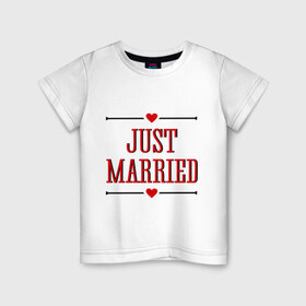 Детская футболка хлопок с принтом Just Married , 100% хлопок | круглый вырез горловины, полуприлегающий силуэт, длина до линии бедер | Тематика изображения на принте: 