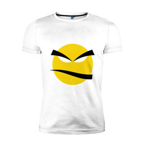 Мужская футболка премиум с принтом Злой смайлик , 92% хлопок, 8% лайкра | приталенный силуэт, круглый вырез ворота, длина до линии бедра, короткий рукав | bad | smile | yellow | грозный | желтый | злой | смайл | смайлик