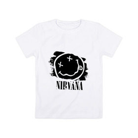 Детская футболка хлопок с принтом Смайл NIRVANA , 100% хлопок | круглый вырез горловины, полуприлегающий силуэт, длина до линии бедер | kurt cobain | nirvana | rock | курт кобейн | нирвана | подарок | рожа | рожица | рок | смайл | смайлик | улыбка