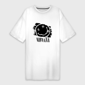 Платье-футболка хлопок с принтом Смайл NIRVANA ,  |  | kurt cobain | nirvana | rock | курт кобейн | нирвана | подарок | рожа | рожица | рок | смайл | смайлик | улыбка