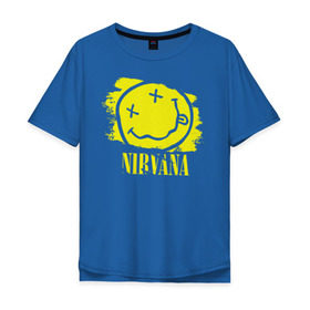 Мужская футболка хлопок Oversize с принтом смайл NIRVANA , 100% хлопок | свободный крой, круглый ворот, “спинка” длиннее передней части | kurt cobain | nirvana | rock | курт кобейн | нирвана | рожица | рок | смайл | смайлик | улыбка