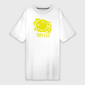 Платье-футболка хлопок с принтом смайл NIRVANA ,  |  | kurt cobain | nirvana | rock | курт кобейн | нирвана | рожица | рок | смайл | смайлик | улыбка